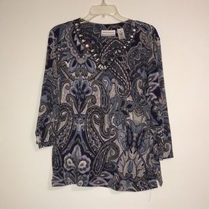 Alfred Dunner Embellished 3/4 Sleeve Top Petite LG